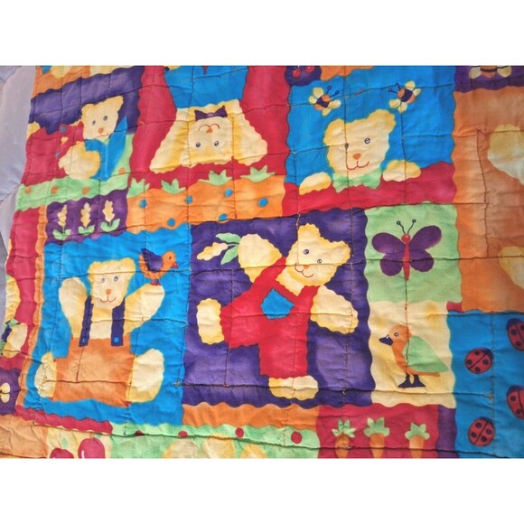 Childs Hand Made BEARS n BUTTERFLIES Baby Crib Quilt Blanket 48" x 36" - Picture 7 of 13
